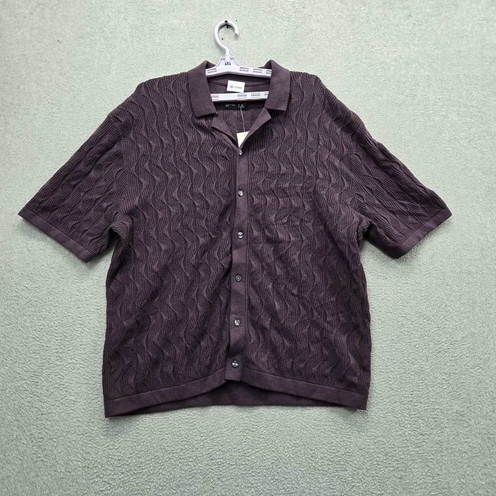 Abercrombie & Fitch Men Sweater XL Purple Geometric Button Up Polo Collar NWT